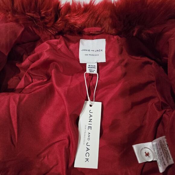 Janie and Jack San Francisco Faux Fur Coat Baby 18-24 Months Red Holiday New - Picture 2 of 12